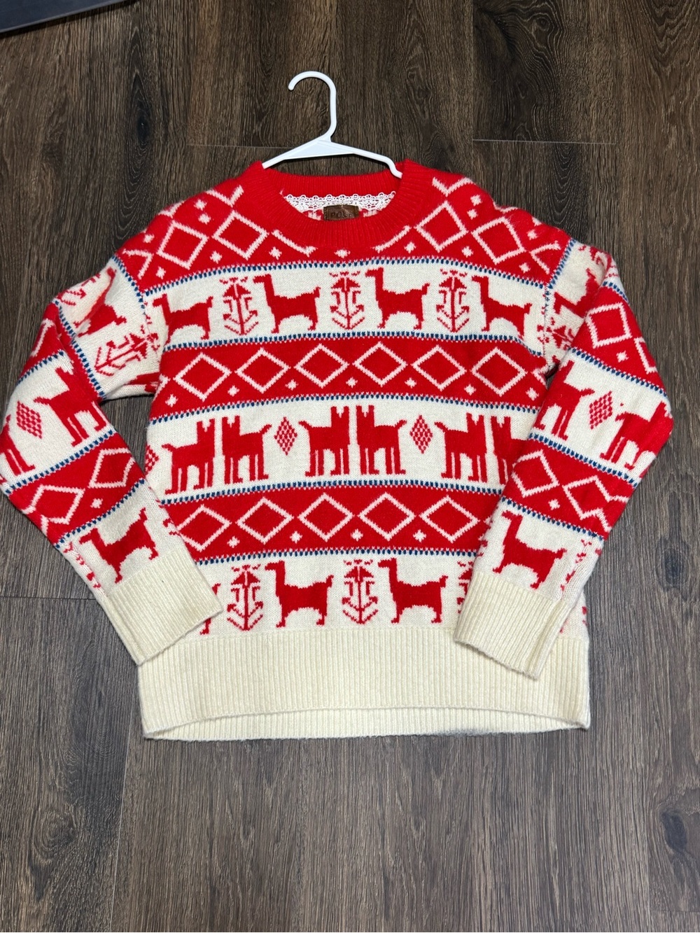 POL Womens Red sweater Alpaca & Nordic Dog Novelty Print Sz S Cabincore Ski